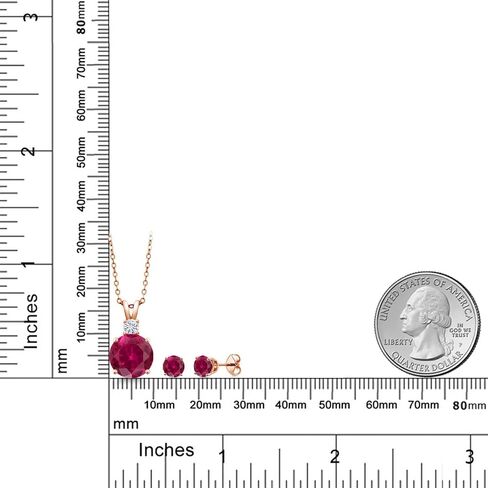 Gem Stone King 18K Rose Gold Plated Silver Round Red Created Ruby and White Moissanite Pendant and Earrings Jewelry Set For Women (5.36 Cttw, Gemstone Birthstone, with 18 Inch Chain) in Saudi Arabia