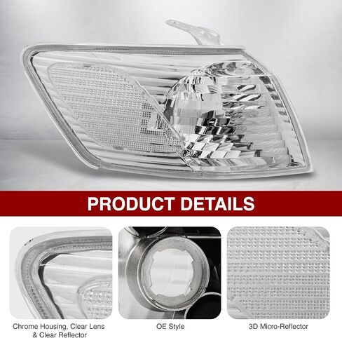 AJP Distributors For Toyota Camry 2000-2001 Factory Style Corner Light Right Driver Side, Black Housing, Clear Lens, Clear Reflector (Black Right) in Kuwait