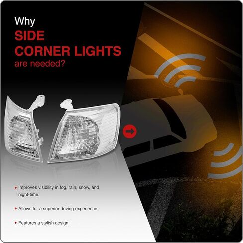 AJP Distributors For Toyota Camry 2000-2001 Factory Style Corner Light Right Driver Side, Black Housing, Clear Lens, Clear Reflector (Black Right) in Kuwait