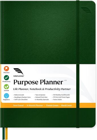 Roterunner Hardcover Purpose Planner Notebook B5 7.5 x 9.8 Undated Daily Planner 2024-2025 Daily Weekly and Monthly Productivity Planner Life Planner ADHD Planner for Adults Self Care Journal in Kuwait