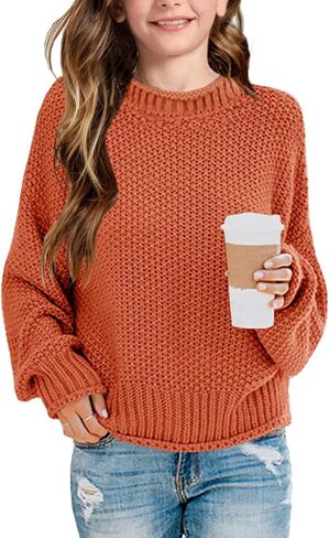 Girls Crew Neck Sweaters 2025 Fall Winter Teen Tops Cozy Knit Trendy Kids Long Sleeve Cute Shirts Casual Pullover in Kuwait