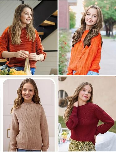 Girls Crew Neck Sweaters 2025 Fall Winter Teen Tops Cozy Knit Trendy Kids Long Sleeve Cute Shirts Casual Pullover in Kuwait