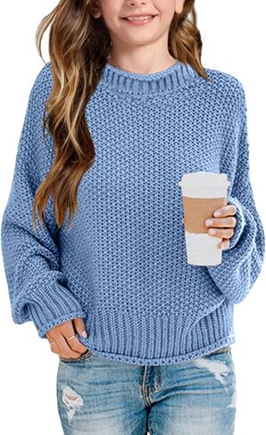 Girls Crew Neck Sweaters 2025 Fall Winter Teen Tops Cozy Knit Trendy Kids Long Sleeve Cute Shirts Casual Pullover in Kuwait