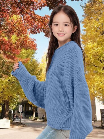 Girls Crew Neck Sweaters 2025 Fall Winter Teen Tops Cozy Knit Trendy Kids Long Sleeve Cute Shirts Casual Pullover in Kuwait
