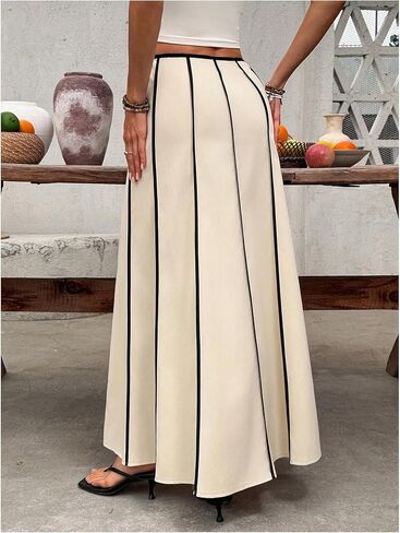 GORGLITTER المرأة كتلة الألوان طويلة تنانير طويلة بوهو لطيف منخفضة الخصر مطوي ذيل السمكة الخريف مهرجان عطلة تنورة in Kuwait