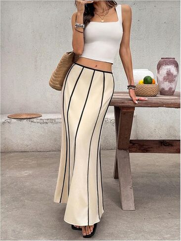 GORGLITTER المرأة كتلة الألوان طويلة تنانير طويلة بوهو لطيف منخفضة الخصر مطوي ذيل السمكة الخريف مهرجان عطلة تنورة in Kuwait