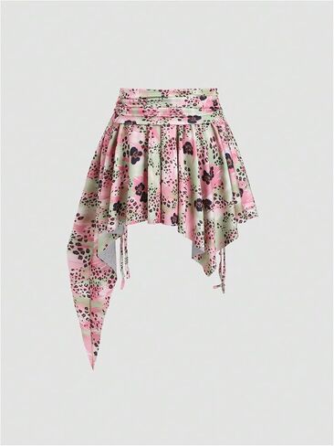 MakeMeChic Women's Cheetah Print Mini Skirt Floral Drawstring Ruched Ruffle Asymmetrical Hem Summer Y2K Skirts in Saudi Arabia