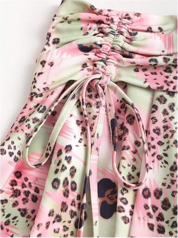 MakeMeChic Women's Cheetah Print Mini Skirt Floral Drawstring Ruched Ruffle Asymmetrical Hem Summer Y2K Skirts in Saudi Arabia