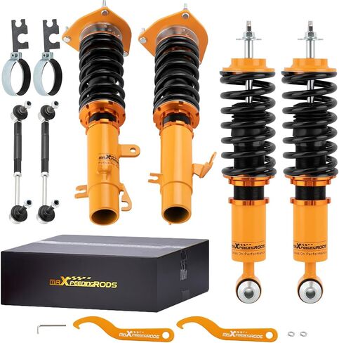 maxpeedingrods Coilovers لسيارة MINI Clubman R55 Cooper/Cooper D/Cooper S 2007-2014، طقم تعليق كويلوفر قابل للتعديل بـ 24 مستوى، طقم خفض دعامات امتصاص الصدمات قابل للتعديل بالارتفاع ذهبي in Saudi Arabia