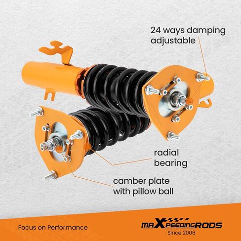maxpeedingrods Coilovers لسيارة MINI Clubman R55 Cooper/Cooper D/Cooper S 2007-2014، طقم تعليق كويلوفر قابل للتعديل بـ 24 مستوى، طقم خفض دعامات امتصاص الصدمات قابل للتعديل بالارتفاع ذهبي in Saudi Arabia