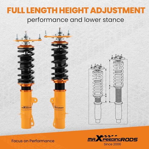 maxpeedingrods Coilovers لسيارة MINI Clubman R55 Cooper/Cooper D/Cooper S 2007-2014، طقم تعليق كويلوفر قابل للتعديل بـ 24 مستوى، طقم خفض دعامات امتصاص الصدمات قابل للتعديل بالارتفاع ذهبي in Saudi Arabia