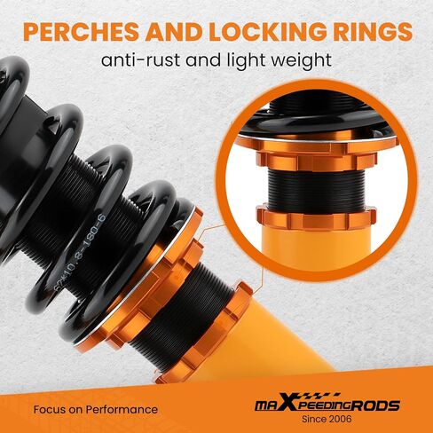 maxpeedingrods Coilovers لسيارة MINI Clubman R55 Cooper/Cooper D/Cooper S 2007-2014، طقم تعليق كويلوفر قابل للتعديل بـ 24 مستوى، طقم خفض دعامات امتصاص الصدمات قابل للتعديل بالارتفاع ذهبي in Saudi Arabia