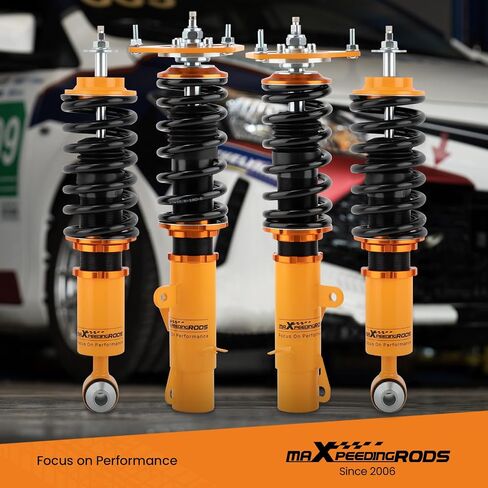 maxpeedingrods Coilovers لسيارة MINI Clubman R55 Cooper/Cooper D/Cooper S 2007-2014، طقم تعليق كويلوفر قابل للتعديل بـ 24 مستوى، طقم خفض دعامات امتصاص الصدمات قابل للتعديل بالارتفاع ذهبي in Saudi Arabia