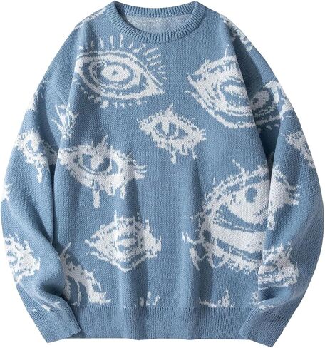 Men's Fall Goth Sweater Halloween Punk Grunge Sweater Eye Graphic Unisex Long Sleeve Knit Pullover Streetwear in Saudi Arabia