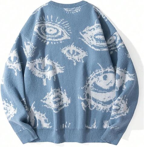 Men's Fall Goth Sweater Halloween Punk Grunge Sweater Eye Graphic Unisex Long Sleeve Knit Pullover Streetwear in Saudi Arabia