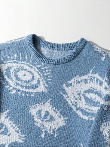 Men's Fall Goth Sweater Halloween Punk Grunge Sweater Eye Graphic Unisex Long Sleeve Knit Pullover Streetwear in Saudi Arabia