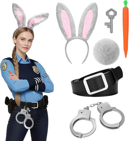 5 Pcs Zoo City Rabbit Costume Accessories Police Pretend Play Toys Set for Halloween Cosplay Include Carrots Pen Rabbit Ears Headband Belts in Saudi Arabia