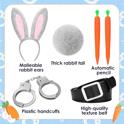 5 Pcs Zoo City Rabbit Costume Accessories Police Pretend Play Toys Set for Halloween Cosplay Include Carrots Pen Rabbit Ears Headband Belts in Saudi Arabia