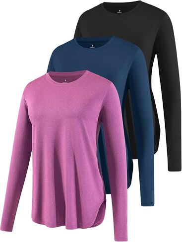 Xelky 3 قطع قمصان نسائية بأكمام طويلة للتمرين، سريعة الجفاف بعامل حماية من أشعة الشمس 50+، قمصان رياضية للحماية من الشمس، قمصان يوجا للجري in Kuwait