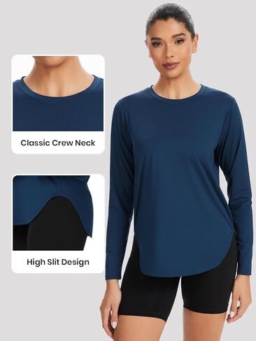 Xelky 3 قطع قمصان نسائية بأكمام طويلة للتمرين، سريعة الجفاف بعامل حماية من أشعة الشمس 50+، قمصان رياضية للحماية من الشمس، قمصان يوجا للجري in Kuwait