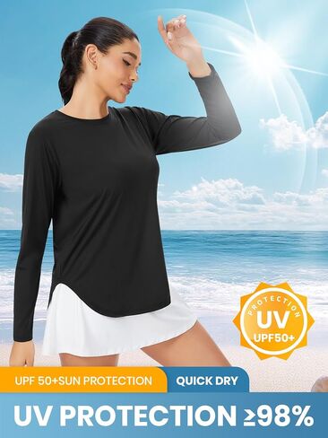 Xelky 3 قطع قمصان نسائية بأكمام طويلة للتمرين، سريعة الجفاف بعامل حماية من أشعة الشمس 50+، قمصان رياضية للحماية من الشمس، قمصان يوجا للجري in Kuwait