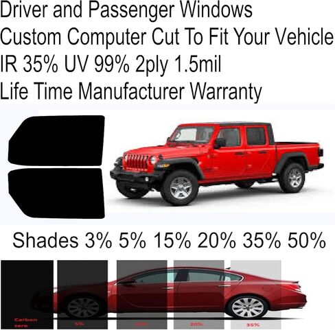 Premium Carbon Precut Window Tint Flim Fits Jeep Gladiator 2020-2025 Two Front Windows to Block Over 99% UV's for Maximum Protection (35% Shade) in Saudi Arabia