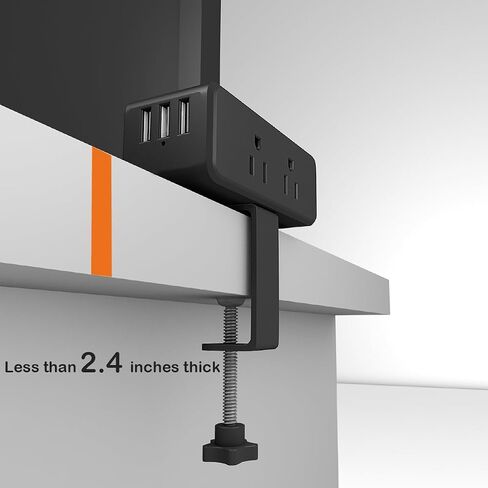 Compact Desk Edge Clamp Power Strip with 6-Outlet,3-USB-A-Port,Fit 2.4" Tabletop Edge,Table Leg.Meeoueoiu Desktop Mount Charging Power Station for Office Home,6.56ft Extension Cord,Black in Saudi Arabia