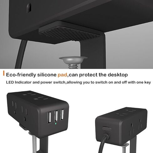 Compact Desk Edge Clamp Power Strip with 6-Outlet,3-USB-A-Port,Fit 2.4" Tabletop Edge,Table Leg.Meeoueoiu Desktop Mount Charging Power Station for Office Home,6.56ft Extension Cord,Black in Saudi Arabia