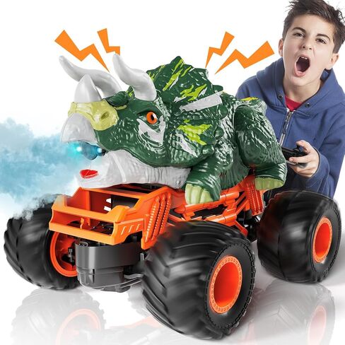 Remote Control Dinosaur Car for Boys Kids, 2.4Ghz RC Dinosaur Truck for Toddlers, Electric Hobby RC Car Toys with Light & Sound Spray Christmas Birthday for 3 4 5 6 7 8 Year olds Kids Boys in Saudi Arabia