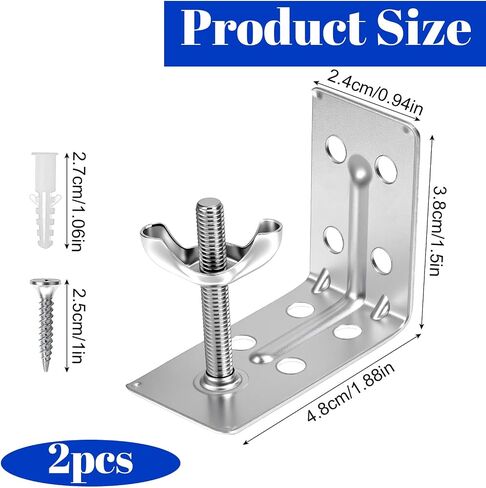 2pcs Mounting L Bracket and wingnut for Woven Wood or Bamboo Shade, Heavy Duty Angle Brackets Universal Metal L Shade Brackets for Inside, Ceiling or Wall Mount Roman Fold Shades in Saudi Arabia