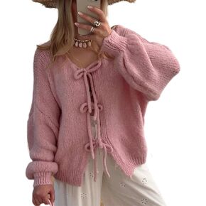 سترات نسائية برباط أمامي سترة صوفية كبيرة الحجم وأكمام طويلة لطيفة على شكل فيونكة عصرية فضفاضة للخريف والشتاء in Kuwait