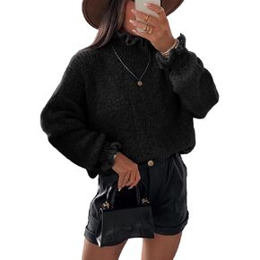 Simplee Womens Oversized Long Sleeve Fall Sweaters Ruffle Turtleneck Chunky Knit Sweater Casual Winter Pullover 2025 in Saudi Arabia