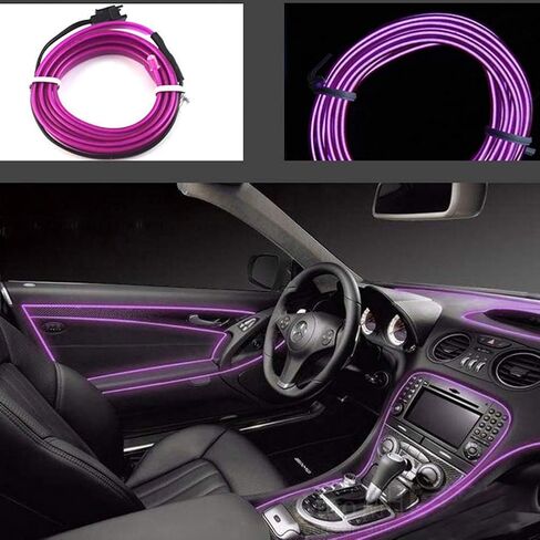 ABALDI Interior Car Lights El Wire Rope Lights 5m/16ft DC 12V Neon Atmosphere Glowing Strobing Electroluminescent Light Neon Lights for Car Safety Driving Light Strips(5m,Blue) in Kuwait