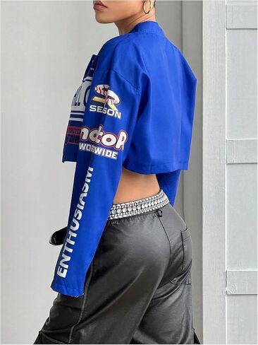SOLY HUX Women's Racing Jacket Letter Graphic Cropped Varsity Long Sleeve Streetwear Motorcycle Jacket in Kuwait