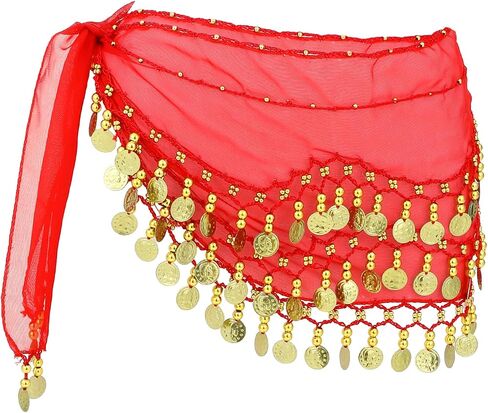 Belly Dance Skirt, Coin Belt Hip Scarf with Sequins and Coins, Performance Belly Dancer Costume for Women 128 Coins in Saudi Arabia