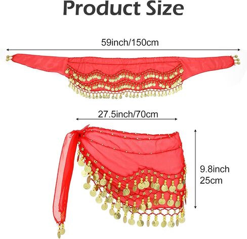 Belly Dance Skirt, Coin Belt Hip Scarf with Sequins and Coins, Performance Belly Dancer Costume for Women 128 Coins in Saudi Arabia