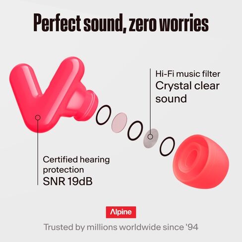 Alpine Tune Earplugs, Concert Ear Plugs for Noise Reduction, High Fidelity Music Quality, 19dB Hearing Protection with Crystal Clear Sound, Incl. 4 Sizes, For Parties, Raves, Festivals & Clubs, Black in Saudi Arabia