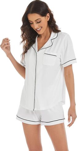 LUBOT 100% Cotton Pajamas for Women 2 Piece PJ Set Woven Poplin Ladies Button Down Short Sleeve Summer Sleepwear S-XXL in Saudi Arabia