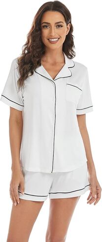LUBOT 100% Cotton Pajamas for Women 2 Piece PJ Set Woven Poplin Ladies Button Down Short Sleeve Summer Sleepwear S-XXL in Saudi Arabia