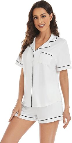LUBOT 100% Cotton Pajamas for Women 2 Piece PJ Set Woven Poplin Ladies Button Down Short Sleeve Summer Sleepwear S-XXL in Saudi Arabia