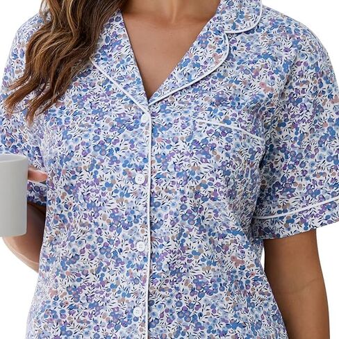 LUBOT 100% Cotton Pajamas for Women 2 Piece PJ Set Woven Poplin Ladies Button Down Short Sleeve Summer Sleepwear S-XXL in Saudi Arabia