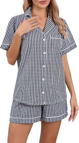 LUBOT 100% Cotton Pajamas for Women 2 Piece PJ Set Woven Poplin Ladies Button Down Short Sleeve Summer Sleepwear S-XXL in Saudi Arabia