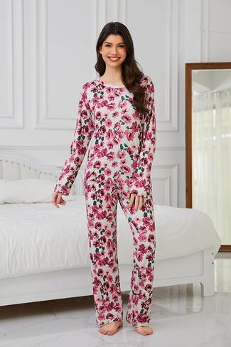 Xelky 2 Pack Womens Pajamas Set Long Sleeve Pajama Tops and Pants Sleepwear Soft Lounge Sets with Pocket in Saudi Arabia