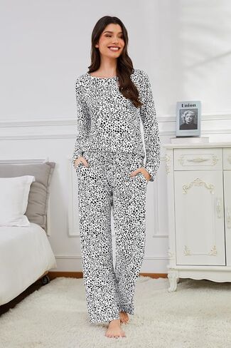 Xelky 2 Pack Womens Pajamas Set Long Sleeve Pajama Tops and Pants Sleepwear Soft Lounge Sets with Pocket in Saudi Arabia