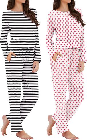 Xelky 2 Pack Womens Pajamas Set Long Sleeve Pajama Tops and Pants Sleepwear Soft Lounge Sets with Pocket in Saudi Arabia
