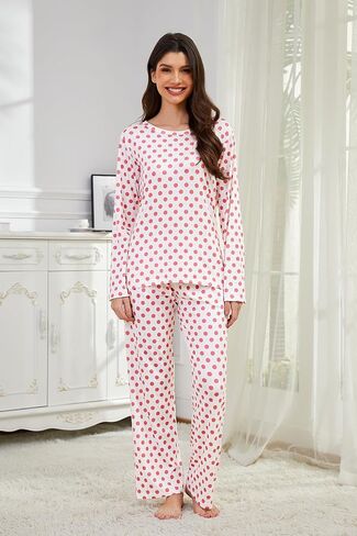 Xelky 2 Pack Womens Pajamas Set Long Sleeve Pajama Tops and Pants Sleepwear Soft Lounge Sets with Pocket in Saudi Arabia