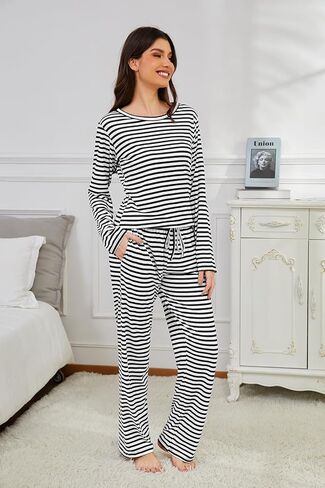 Xelky 2 Pack Womens Pajamas Set Long Sleeve Pajama Tops and Pants Sleepwear Soft Lounge Sets with Pocket in Saudi Arabia