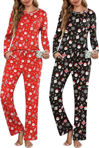 Marvmys Womens Long Sleeve Pajama Sets 2 Pack Pajamas Tops and Pants Pj Sets Printed Pjs Sleepwear with pockets S-3XL in Saudi Arabia