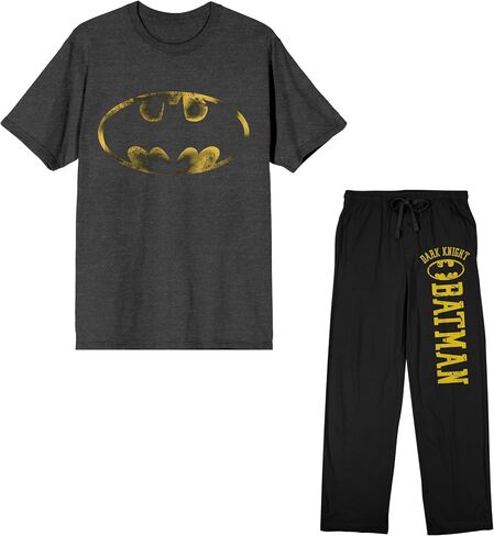 Batman Bat Signal and Dark Knight Logo 2-Pack Men's Black Tee Sleep Pajama Pants Set in Saudi Arabia