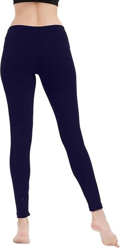 طماق اليوغا النسائية منخفضة الارتفاع من القطن والألياف اللدنة | بنطال رياضي كامل الطول (درزة داخلية 32 بوصة - 36 بوصة) | S-5X in Kuwait